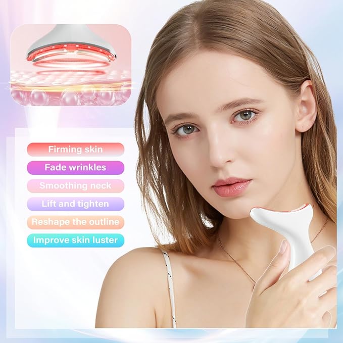 Facial Massager 7 Color Face Lift Device for Face and Neck Massage with 113°F & Vibration & Clean 3-in-1 Multifunctional Wand for Skin Care (White)