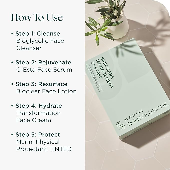 Marini SkinSolutions Skin Care Management System, Normal to Combination Skin with Physical Protectant Tinted SPF 45 - Cruelty Free - Made in the USA