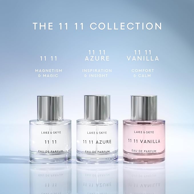 Lake & Skye 11 11 Azure Eau de Parfum 0.06 fl oz (2ml), Mini Perfume, Unisex Fragrance, Bright & Fresh Scent, Aquatic, Floral, and Musk Notes, with Essential Oils, Long-Lasting Fragrance