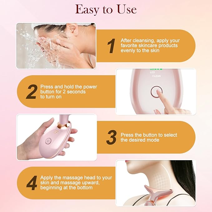 7 Color Face and Neck Massager, Portable Facial Massager Tool, Facial Skin Care Tools at Home, Rose Gold