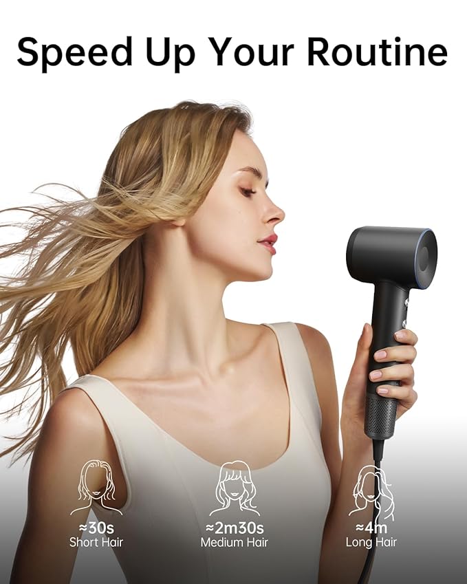 Laifen Swift Hair Dryer with Diffuser, High Speed 200M Ionic Blow Dryer with 110, 000 RPM Brushless Motor for Fast Drying, Low Noise, Hairdryer with Magnetic Nozzle