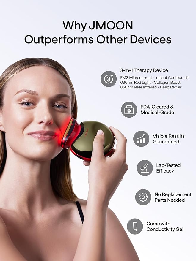 JMOON Face Lift Gift Collection, Microcurrent Facial Device, Medical Grade Red & Infrared Light Therapy for Face, Lifts, Firms, Smooths Wrinkles with 4 Modes & 5 Intensity Levels