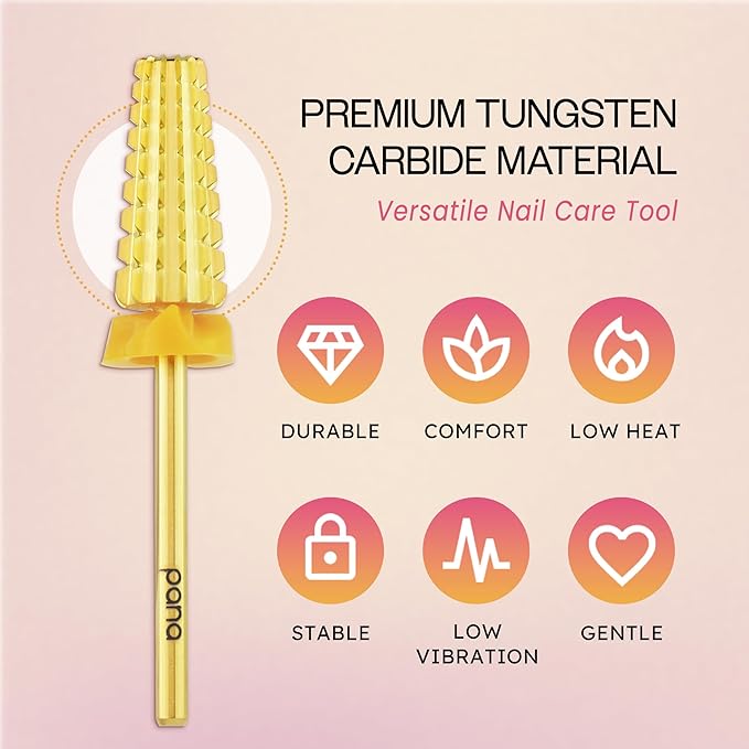 PANA 3/32" Shank 5-in-1 Nail Carbide Bit - (Triple Coarse - 2X Coarse Grit, Gold) - Two Way Rotate use for Both Left and Right Handed Fast remove Acrylic or Hard Gel Machine
