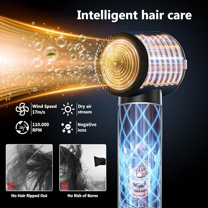 7 in ONE Hair Dryer Brush, Powerful Blow Dryer Brush with Air Curler for Hair, Brush Blow Dryer with Diffuser, Ionic Hot Air Brush Fast Dry, Volumize, Curls, Straight, Hair Styling Tools 100-120V