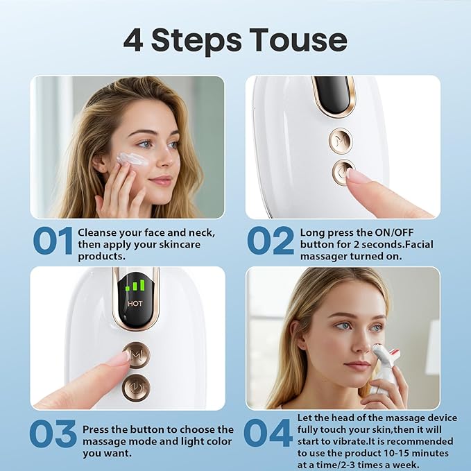 Red Light Therapy for Face, 3 Mode Face Massager Tool with Heating Vibration for Skin Care, Wrinkle Reducer Facial Massager to Soothe and Relax Skin, Micro-Current Face Beauty Device (AM-810B)