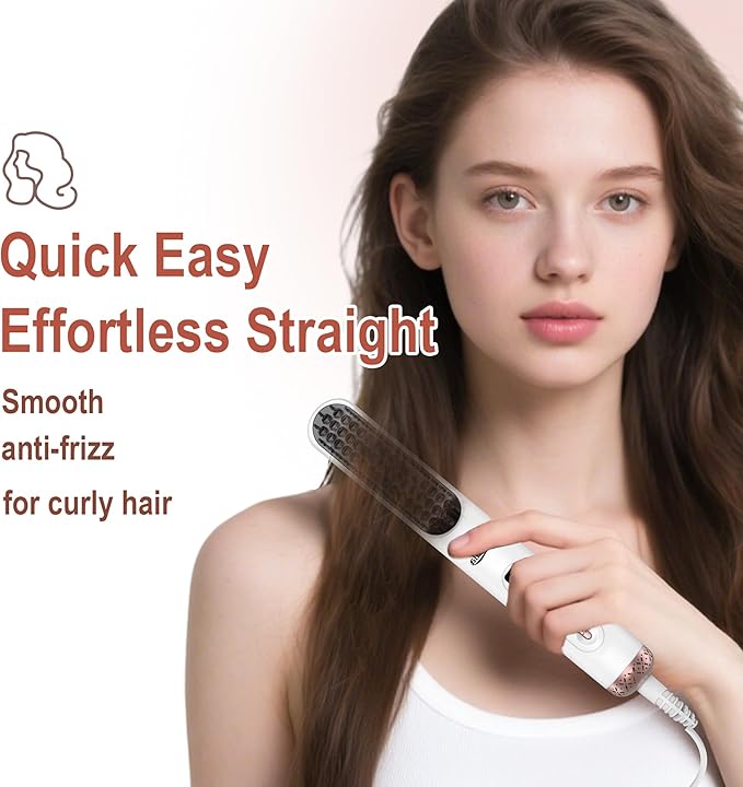 Hair Straightener Brush, Ionic Straightening Comb for Women, Anti-Frizz, 10 Temp Settings, Fast Heating, Dual Voltage, Professional Styling Tools