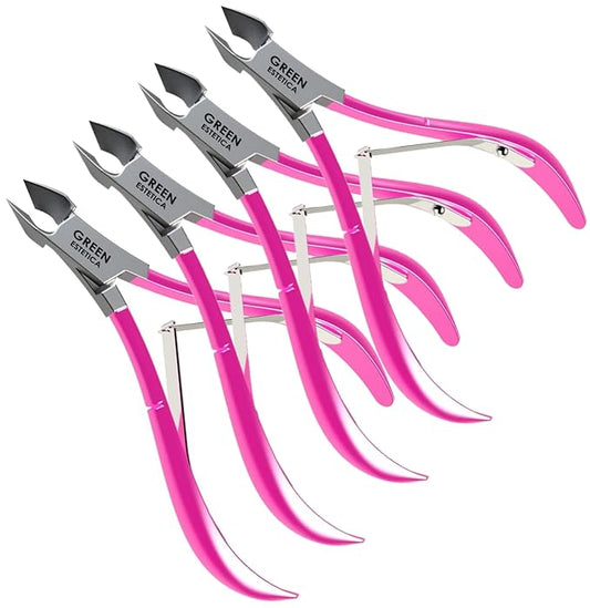 Professional Cuticle Trimmer Nail Cuticle Cutter Stainless Steel Cuticle Nippers with Sharp Blades of Cuticle Remover Clippers Manicure Tools Double Spring - Pedicure Nail Tools (Pink - 4 Pack)