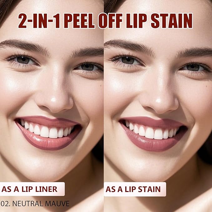 Lip Liner Stain Peel Off with Tweezer, Long Lasting Matte Lip Tattoo, Highly Pigmented Color Lip Tint Makeup, Waterproof, Transfer-proof Lipstain for Women, for All Skin Types