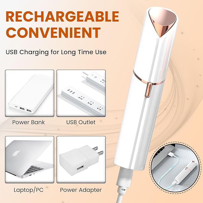 Facial Hair Remover for Women – Electric Face Razor with Light, Hair Removal for Upper Lip, Chin & Cheeks – Color White