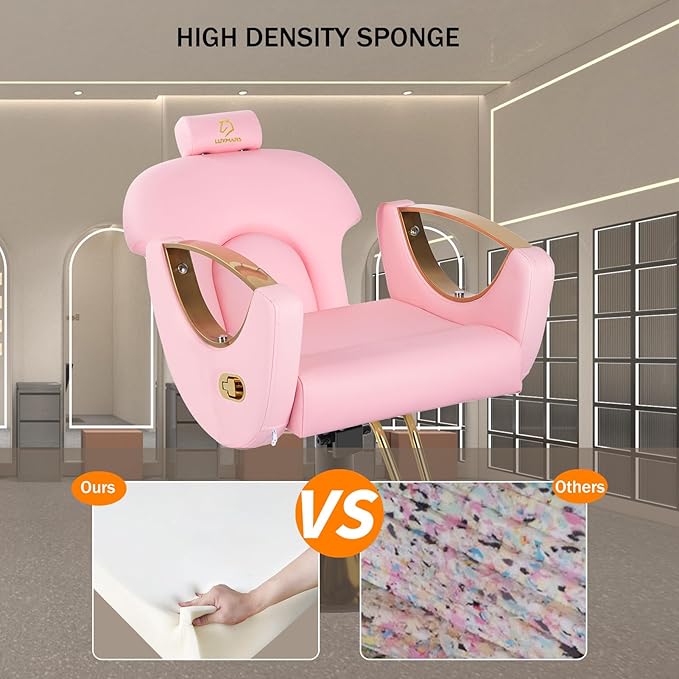 Barber Chair,Styling Chair|Adjustable Height Reclining Salon Chair, Barber Chair for Stylist with Removable Headrest,SPA Equipment for Barbershop,Beauty Salon,Spa (Pink New)