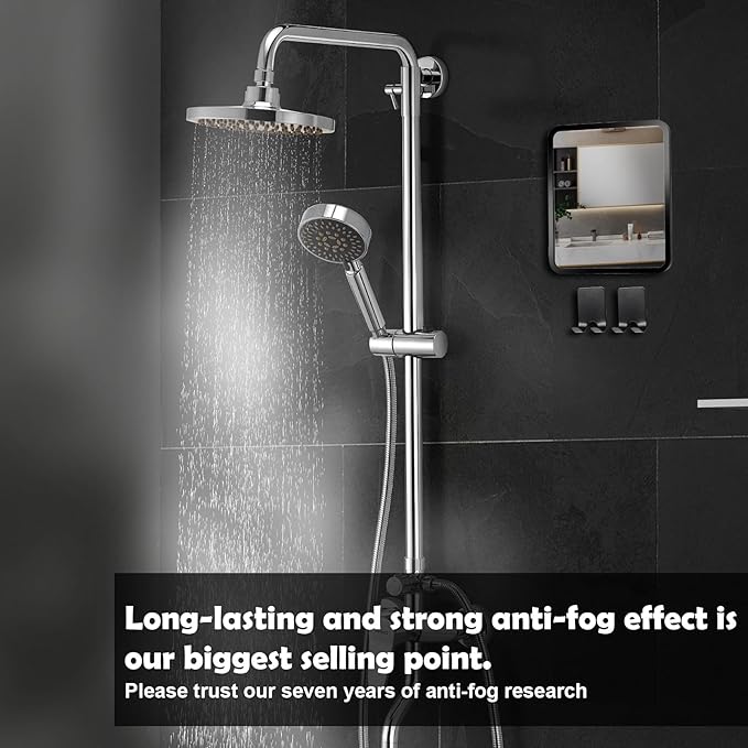 Shower Mirror Anti-Fog Shaving Mirror 7.7 * 6.9 Inch Anti-Fog Shower Mirror Swivel with 2 Razor Holders Bathroom Mirror Shower Accessories Bathroom Accessories. (Black)