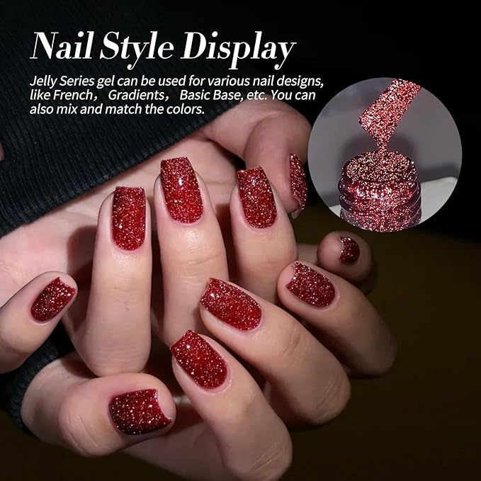 Born Pretty Jelly Red Burgundy Gel Nail Polish Christmas Ruby Blood Red Glitter Cat Magnetic Eye Gel Nail Polish Cherry Wine Gel Polish Collection Soak Off U v Led Gel Nail Kit Minicure DIY Gift 6PCS