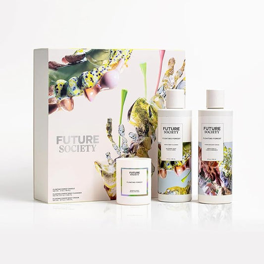 Future Society Floating Forest Luxury Home & Body Gift Set - Includes Body Wash, Body Lotion, & 2oz Scented Candle - Aquatic Floral with Notes of Bergamot, Freesia & Musk - Beauty Gifts for Women