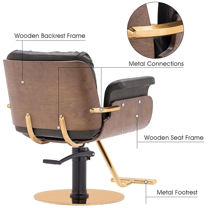 BarberPub Salon Chair Hydraulic Barber Chair Curved Wood Frame Hair Cutting Beauty Spa Salon Styling Equipment 3071 (Brown)