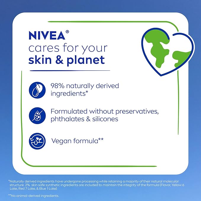 NIVEA Lip Care, Fruity Tinted Lip Balm Variety Pack, Holiday Lip Balm Gifts for Her, With Cherry, Strawberry, Blackberry and Watermelon Flavors, 0.17 Oz Stick, Pack of 4