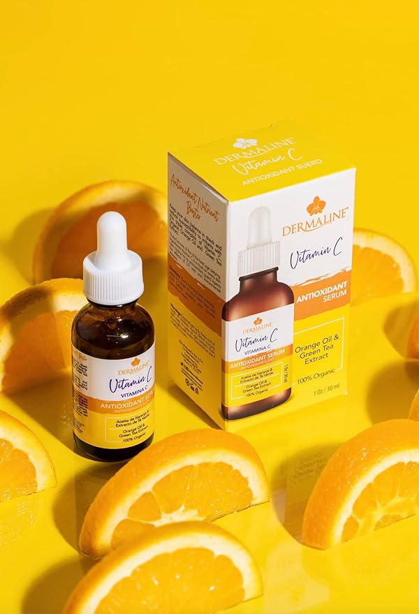 Dermaline Vitamin C Serum for Face with Hyaluronic Acid and Jojoba Oil, Hydrating, Brightening, and Deep Moisturizing Age Control to Diminish Fine Lines and Wrinkles