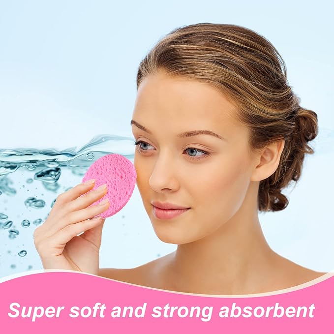 50 Pcs Compressed Facial Sponges Facial Makeup Natural Cosmetic Spa Sponges for Women Cleansing, Exfoliating Mask, Makeup Removal, Dead Skin, and Dirt, Travel Essentials(Pink)