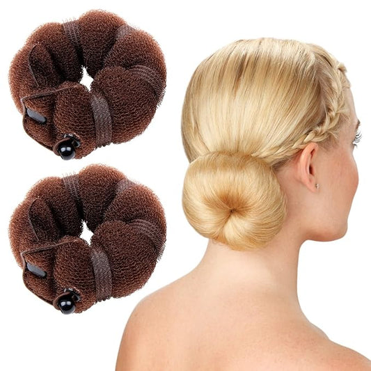 Goldrose Beauty Small Hair Bun Maker - 2 Pieces Magic Styling Twist Ring Doughnut Chignon for Kids Ballet (Brown)