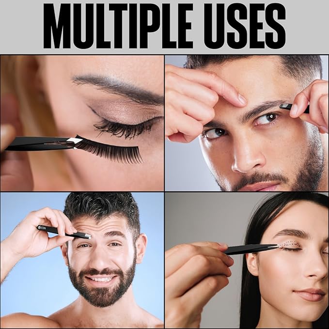 4 Pcs Tweezers for Facial Hair Women & Men for Precise Grooming of Eyebrows - Professional Stainless Steel Black Color Coated Eyebrow Tweezers for Ingrown Hair on Nose Ear