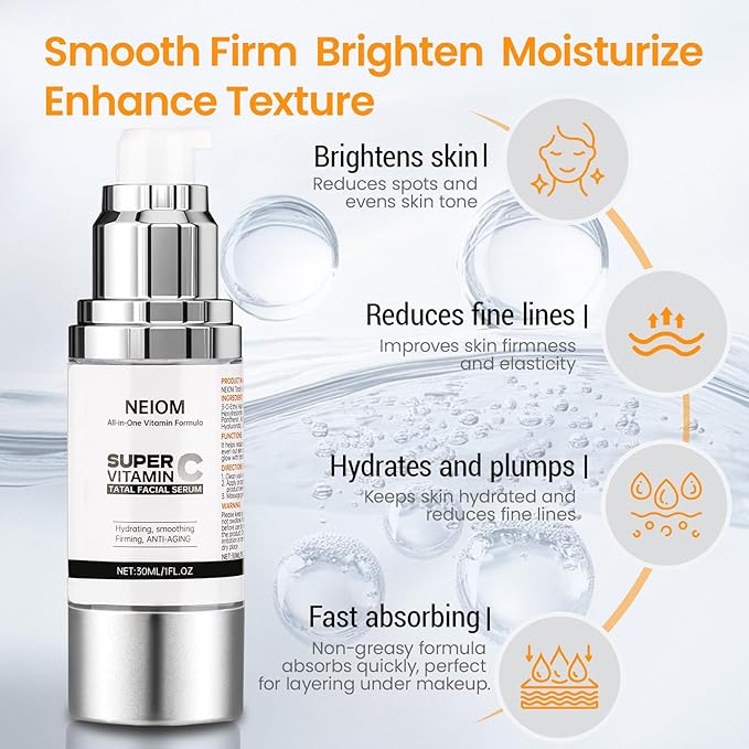 Super Vitamin C Serum for Face with Pure Hyaluronic Acid,Vitamin E,Tri-Peptide,B5, – Anti Aging, Dark Spot Remover & Collagen Booster – Hydrating, for Mature Skin – 1 fl oz