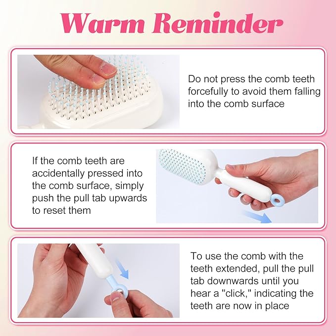 Self Cleaning Hair Brush, Retractable Hair Brush, Massage Comb With Retractable Bristles,Ergonomic Handle Hair Comb,One-pull Clean Anti Static Brushs, Hairs Styling Tools for All Hairs Types (White)