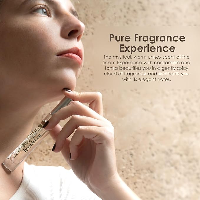 Jean & Len Scent Experience Cardamom & Tonka, Eau de Toilette with cardamom & tonka fragrance, practical mini perfume, ideal for on the go, minimalistic glass bottle, 0.34 Fl. Oz.