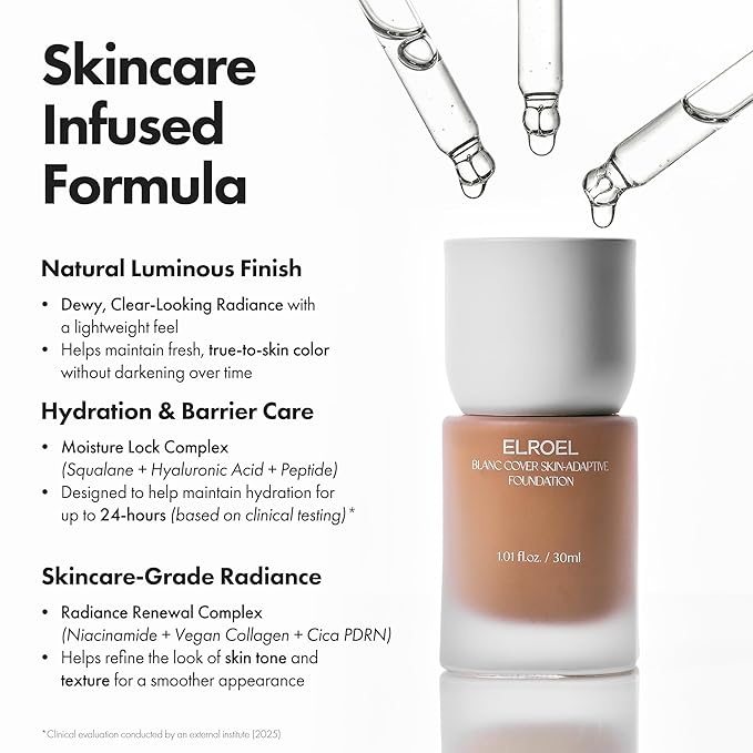 Blanc Cover Skin Foundation - K-Beauty Skincare Liquid Foundation Makeup with Panax Ginseng, Niacinamide & Collagen - Lightweight, Buildable 24HR Hydrating Wear 1.01 Fl Oz (#570)