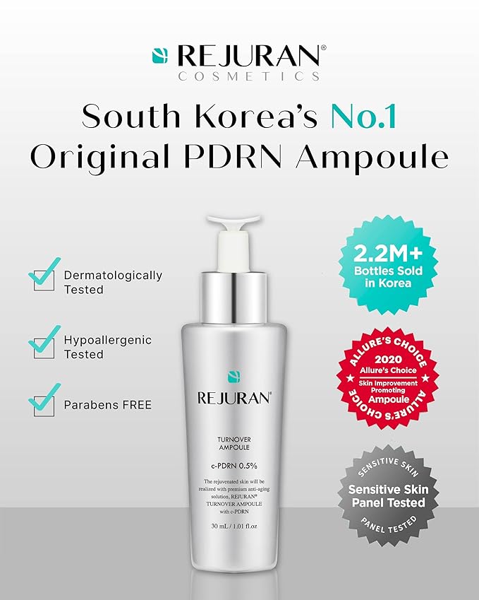 REJURAN® Turnover Ampoule, c-PDRN® – Original Salmon DNA PDRN Face Serum for Rejuvenation, Firming, Hydration & Youthful Glow, Refines Skin Texture. Korean Skincare (1.01 fl oz)