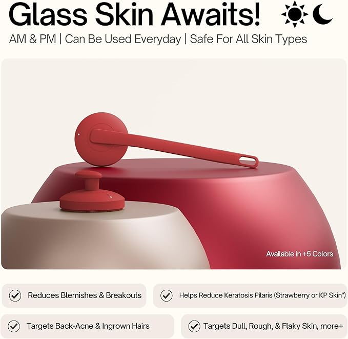 Aura Body Clean Pro⁺ - Silicone Electric Body Scrubber for Acne, Ingrown Hair & KP - IPX7 Waterproof, Rechargeable Exfoliating Shower Brush with Handle. Freeform Grip, & 7000+ Sonic Vibration - Rose