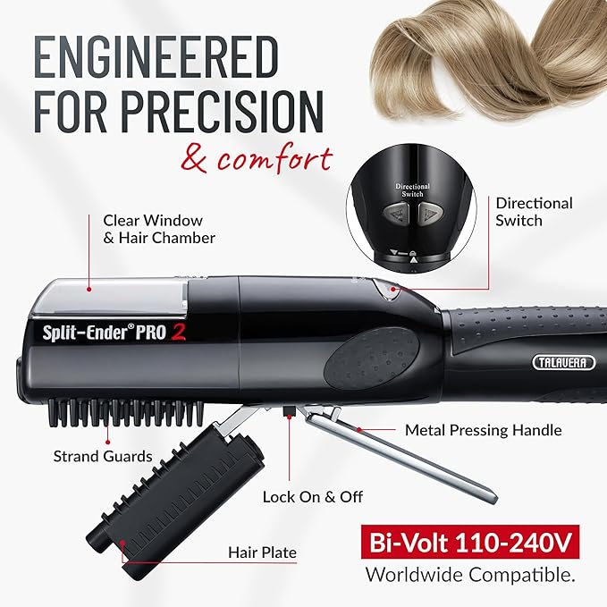 Split-Ender Pro 2 - Original Professional Beauty Tool - Cordless Split End Hair Trimmer for Damaged, Dry, Brittle, Frizzy, Curly or Straight Hair (Black)