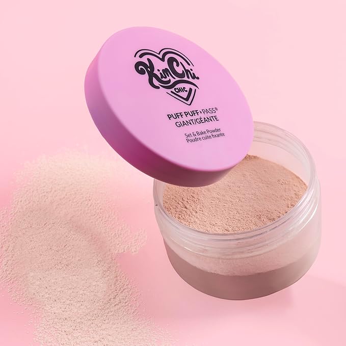 KimChiChic Beauty Giant Puff Puff Pass Set & Bake Powder - Loose Setting Powder with Rice Powder & Vitamin E, Finely Milled for All Day Wear, Translucent 80g