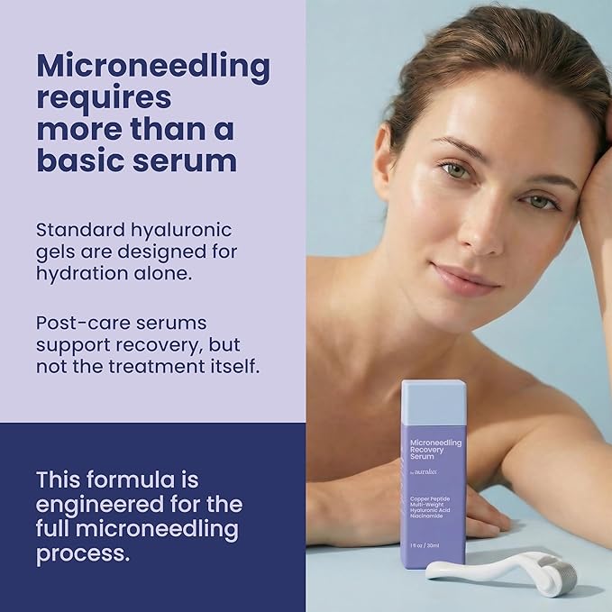 Microneedling Serum for Dermarollers & Microneedling Devices – Glide + Recovery in One Step – Copper Peptide, Matrixyl 3000, Multi-Weight Hyaluronic Acid, Niacinamide, Centella & Arnica – 1 fl oz