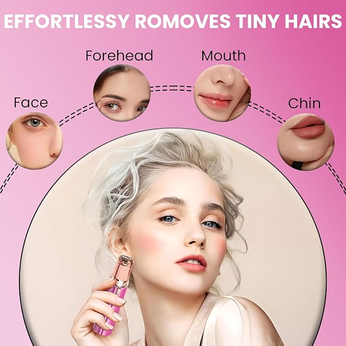 Facial Hair Remover for Women – Electric Face Razor with Light, Hair Removal for Upper Lip, Chin & Cheeks – Color Rose Gold