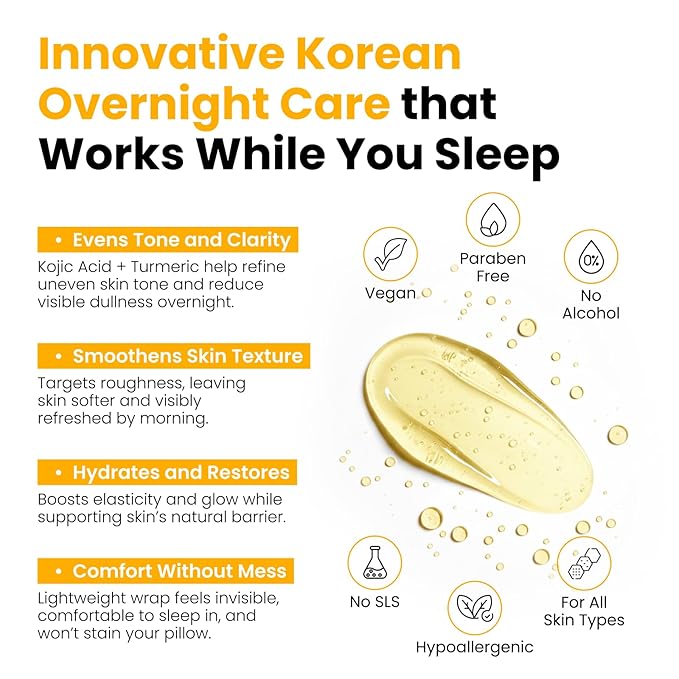 QUIA Korean Skincare Duo - Toner Pads + Turmeric Kojic Acid Wrapping Mask - Dual-Step System for Radiant, Refined Texture & Hydrated Skin - Gentle Exfoliation + Overnight Treatment - 75ML
