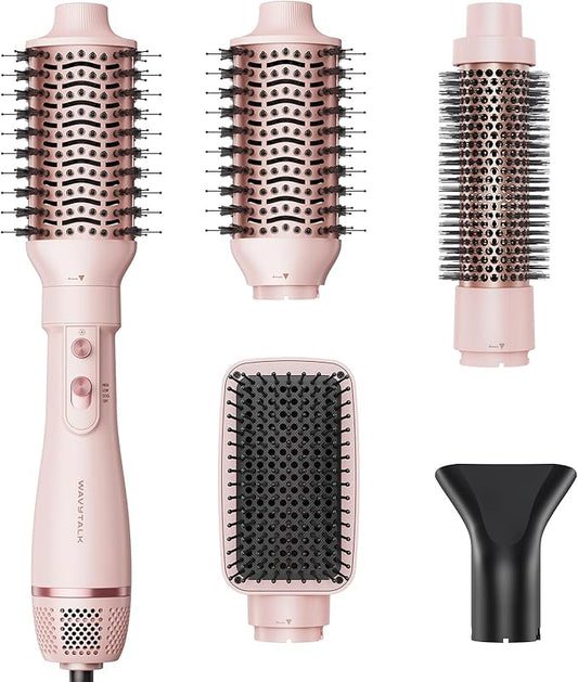 Wavytalk Hair Dryer Brush Set, Air Sculpt 4-in-1 Hot Air Brush Set, Multi Hair Styler for Salon Blowouts, Smooth Curls, Volumizing and Straightening, Sleek and Less Frizz, Pink