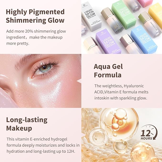 Color Nymph Makeup Highlighter Glitter Stick, Liquid Gel Highlighter For Face Eye Body Chameleon Shimmer Glow Makeup Highlighters With Sponge Tip - 06# Fluorescent Pink