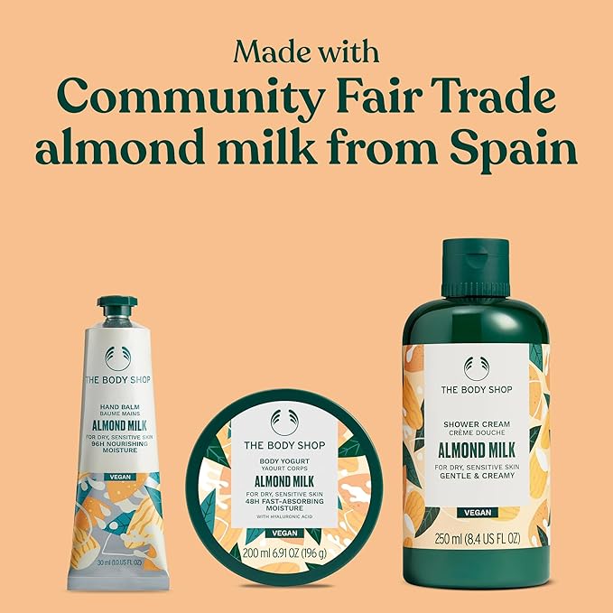 The Body Shop Nourish & Flourish Almond Milk Gift Box - 3 Piece Set, Includes Shower Cream, Body Yogurt, Hand Balm, Vegan