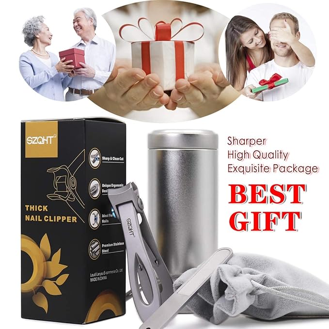 SZQHT Ultra Wide Jaw Opening Nail Clippers Set, Toenail Clippers for Thick Nails, Heavy Duty Nail Cutter, Stainless Steel Toe Nail Clippers for Seniors, Men & Women Manicure,Pedicure,Big(Sliver)