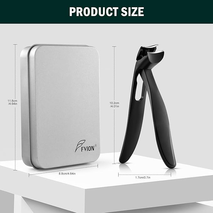 FVION 1Pcs Angled Head Nail Clippers for Seniors, Ergonomic Toenail Clipper for Thick Nails Trimming, Stainless Steel Nail Cutter Trimmer with Catcher for Men and Women (Black)