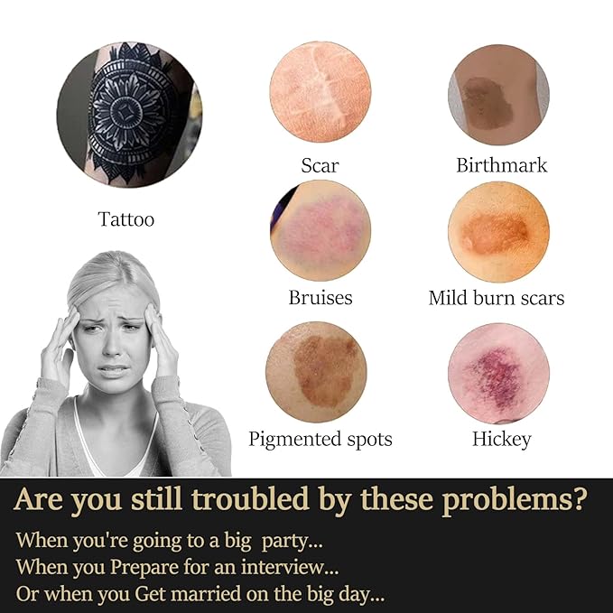Tattoo Cover Up,Waterproof Invisible Concealer Body Leg Bruise Stretch Scar Dark Spots Vitiligo Skin Makeup Waterproof,Long Lasting Tattoo Cover Up Suitable for Men and Women, 30g x 2