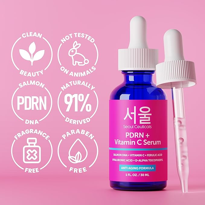 SeoulCeuticals PDRN Serum Salmon DNA Vitamin C Serum – Korean Skincare Anti Aging PDNR Skin Repair Booster – K Beauty PDRM Skin Care for Face 1oz