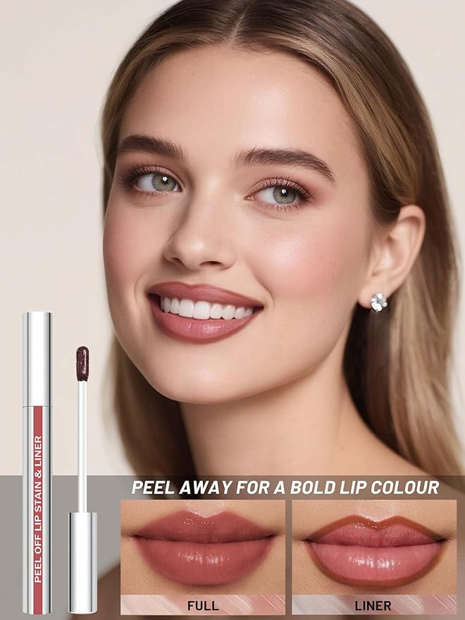 Lip Stain Peel Off Lip Liner Stain with Tweezer, Long Lasting Matte Lip Tint Tattoo, Highly Pigmented Color Lip Makeup, Waterproof Lipstick, Transfer-proof Lipstain for Women, Cocoa