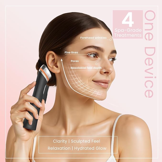 Face Lift Device – 8 in 1 Skin Tightening and Lifting, LED Light Therapy for Wrinkles, Korean Skin Care, Spa-Grade Facial Massager Lifting & Firming Beauty Massager (Black)