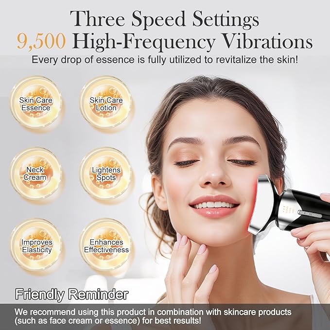 Red Light Beauty Device for Face and Neck, Based on High-end Red and Blue LED Light, Facial Cold and Hot, Vibration Technology, 3 Color Led Face and Neck Beauty Device for Home Use, Jet-Black