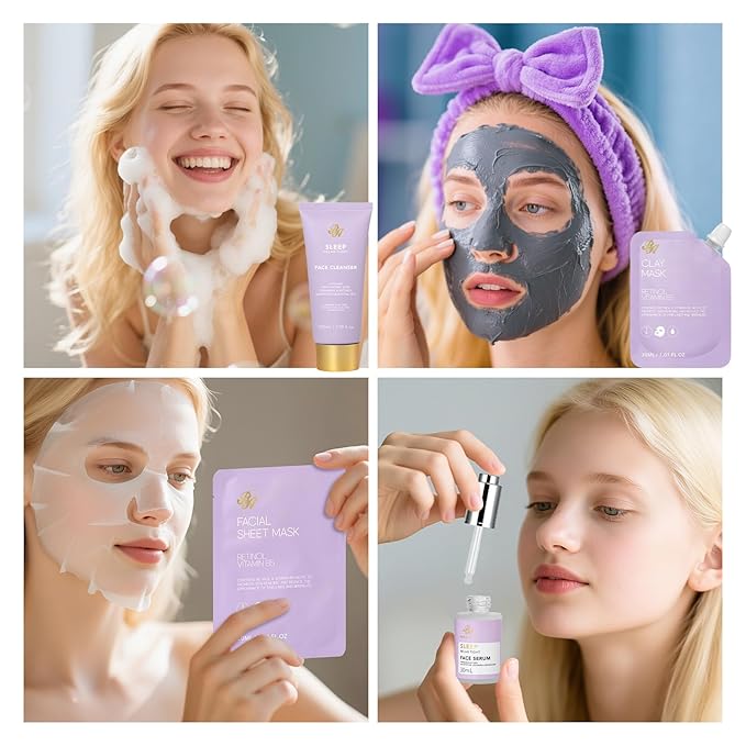 33 pcs Valentines Day Gifts for Women, Lavender Spa Bath & Body Gift Set, Face Sheet Mask Skin Care, Hydrogel Mask, Lip Gloss, Cosmetic Bag, Serum, Necklace, Cleanser, Gua Sha, Mother Day, Birthday