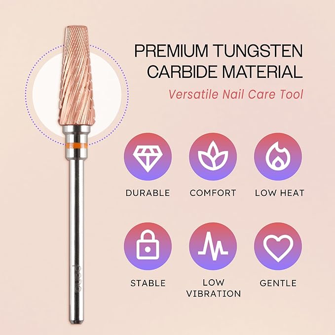 PANA 5-in-1 Pro Upgraded Multi-Function Drill Bit 3/32" Shank Size - (Rose Gold, 2X Coarse to 2X Fine) - Mix Size Tungsten Drill Bit Fast Remove Acrylic Hard Gel Nail for Manicure Pedicure