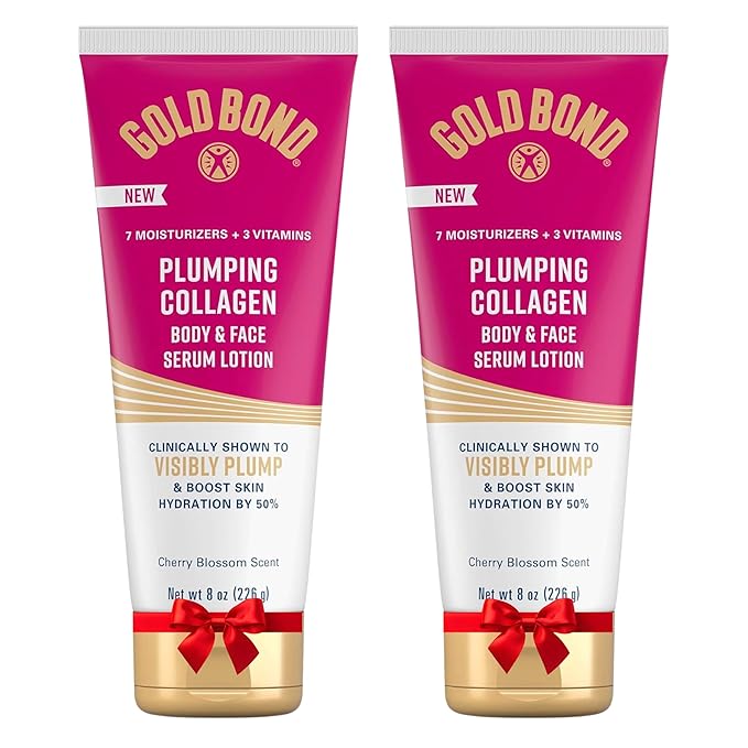 Gold Bond Plumping Collagen Body and Face Serum Lotion, Lightweight Hydrating Moisturizer with Collagen Peptide Complex, Jojoba and Grapeseed Oils to Visibly Plump Skin, Cherry Blossom, 8 oz, 2 Pack