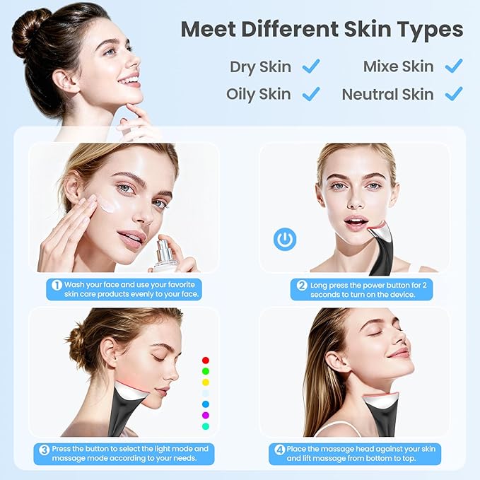 7-in-1 LED Neck Beauty Device, Facial Sculpting Tool of Face Lifting Device with Adjustable Vibration and Thermals for Wrinkles Neck and Face Massager for Home Use