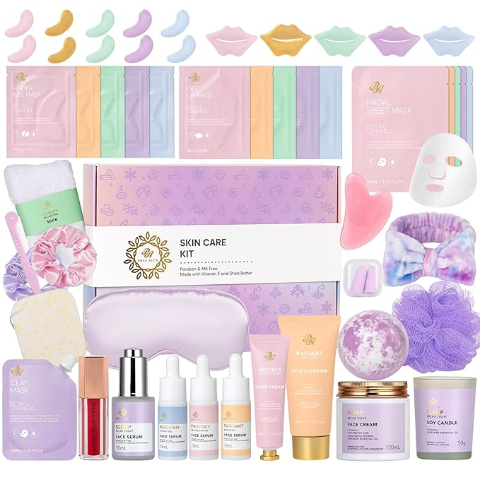 Christmas Gifts for Women, 38 Pcs Skin Care Face Sheet Mask, Bath & Body Spa Gift Set, Self-Care Relaxation Pampering Gift Basket, Bath Bomb, Eye Mask, Face Serum, Lip Gloss, Mother Day, Birthday