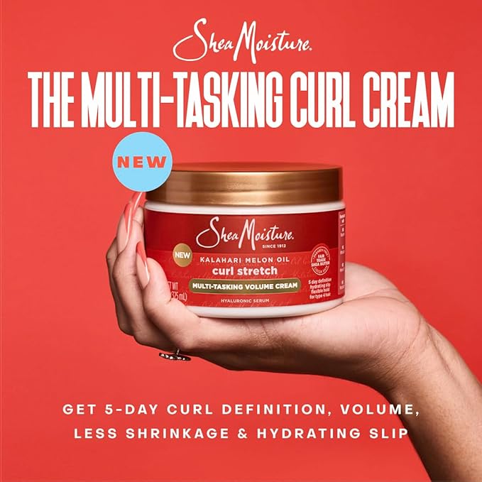 SheaMoisture Curl Stretch Shampoo, Conditioner, Volume Cream, and Refresher Spray with Kalahari Melon Oil and Hyaluronic Serum - Hydrates, Repairs Breakage, Detangles, Minimizes Shrinkage, 4 Pack